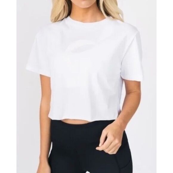 Zyia Active White Moon Graphic Short Sleeve Crop Tee - Picture 1 of 9